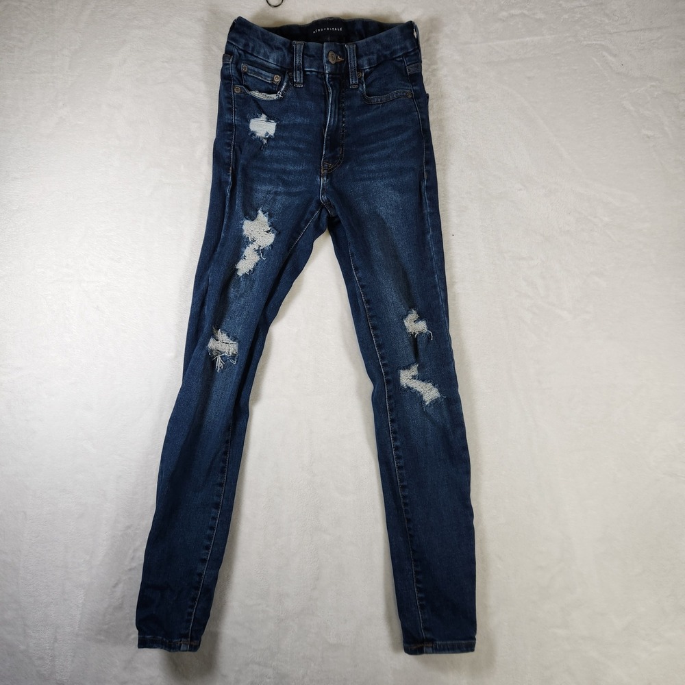 Aeropostale High Rise Curvy Jegging Womens Jeans Size 2 Distressed‎ Blue Denim